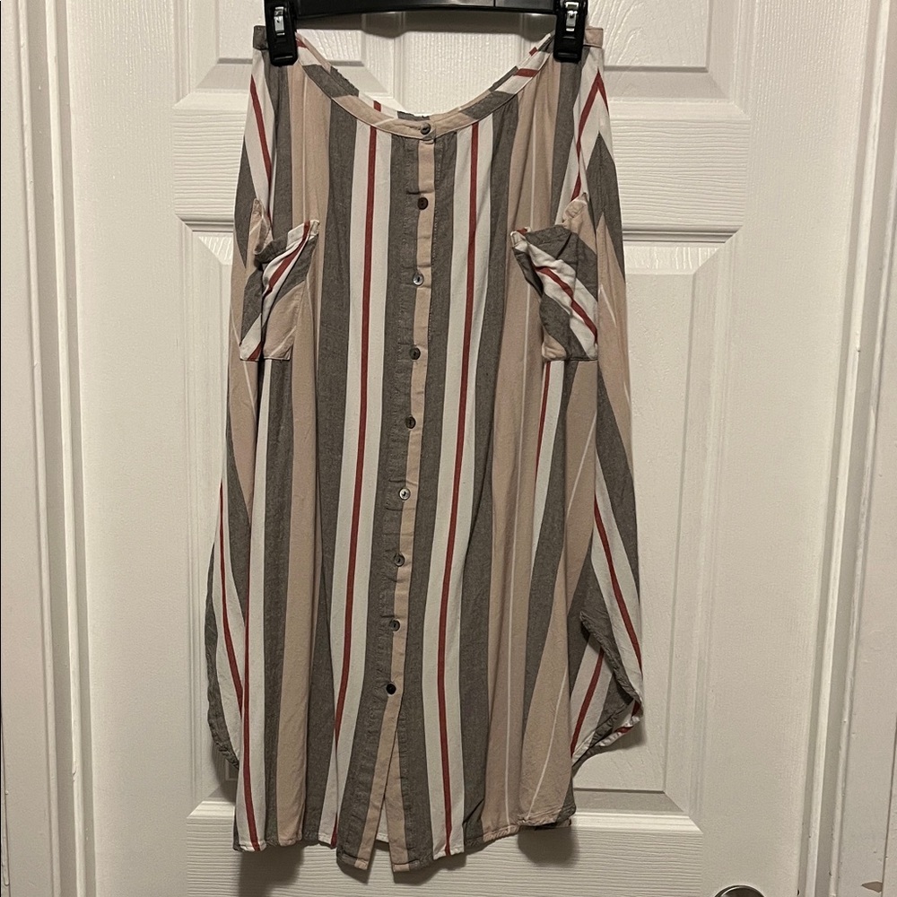 O'Neill Beige and Red Striped A-Line Skirt